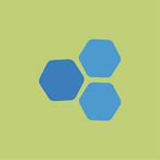 A series of interlocking blue hexagons sits on a bright green background.