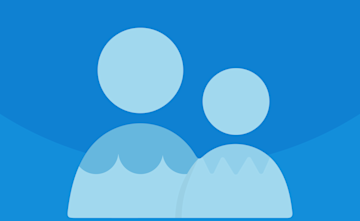 Abstract illustration of two blue figures over a blue background, representing a larger and a smaller person.